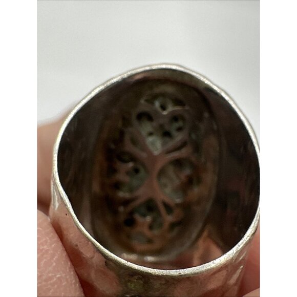 Abalone silver hammered ring size 5 signed 925 CFJ  Thai - Picture 6 of 9